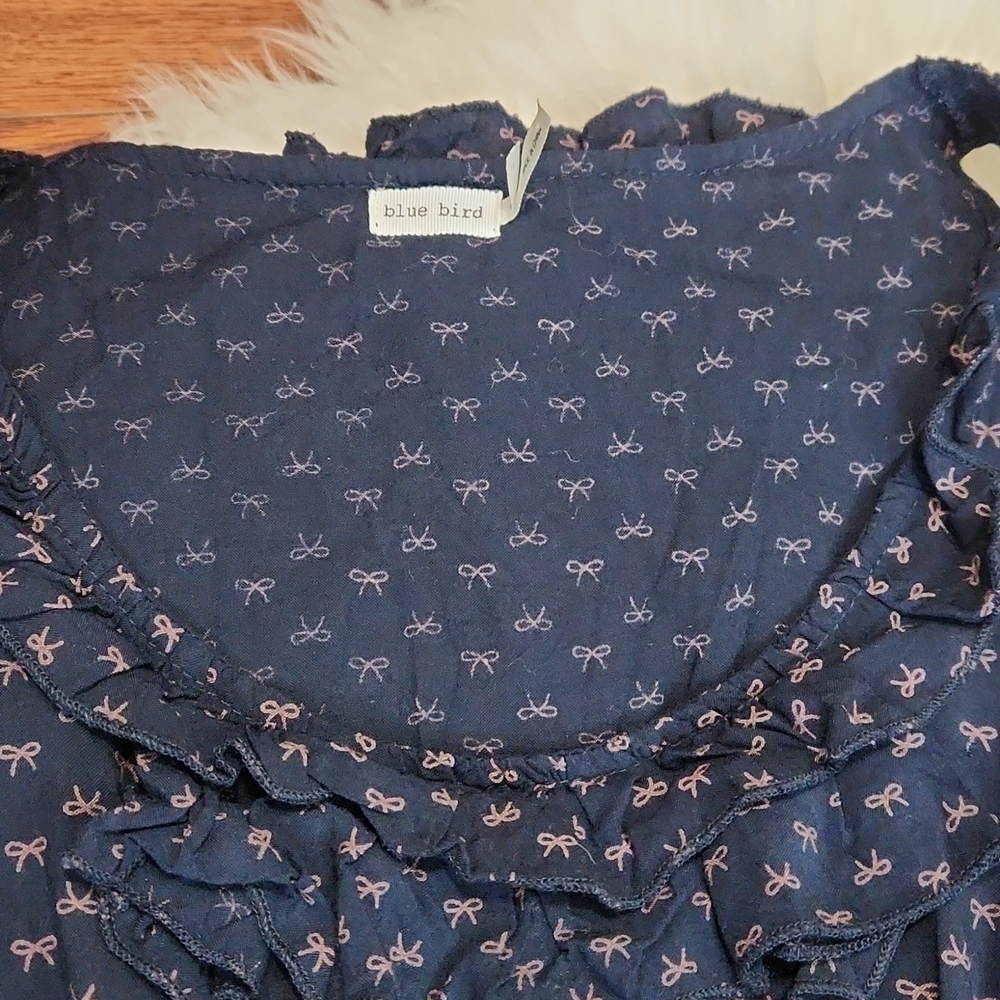 Blue Bird Ruffle Bust Navy Blue Midi Dress - Picture 3 of 5